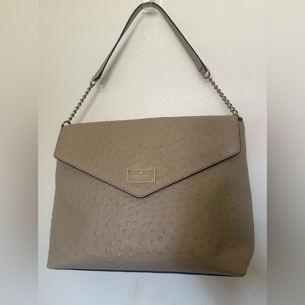 Kate Spade Tan Envelope Porcelain A La Vita Ostrich Embossed Leather Bag